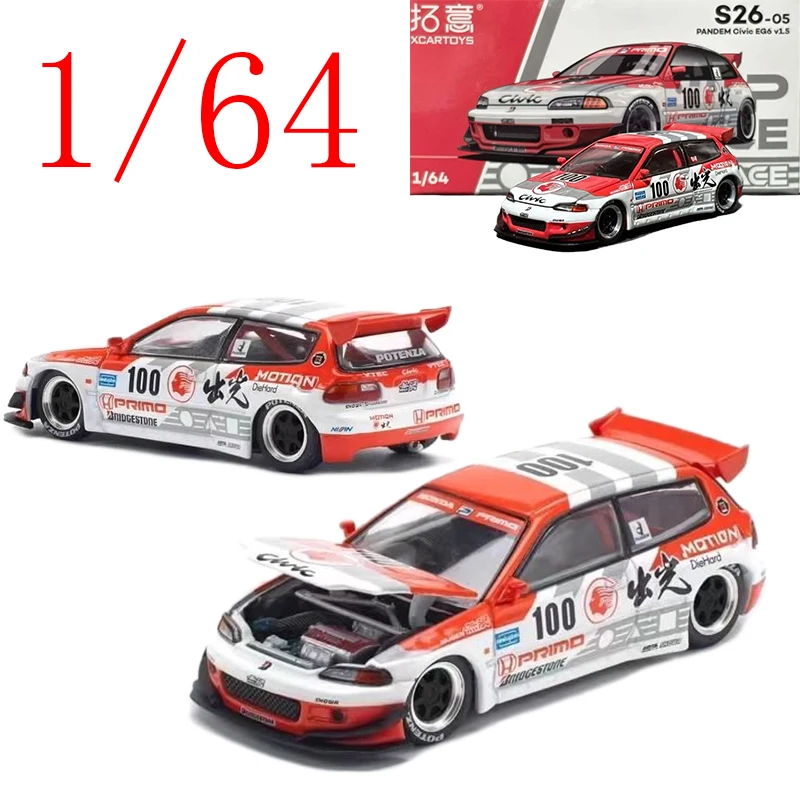 

POPRACE Литая под давлением модель автомобиля из сплава в масштабе 1/64 Honda Civic EG6 JDM Play с подарком, оригинальная коробка игрушечных машин