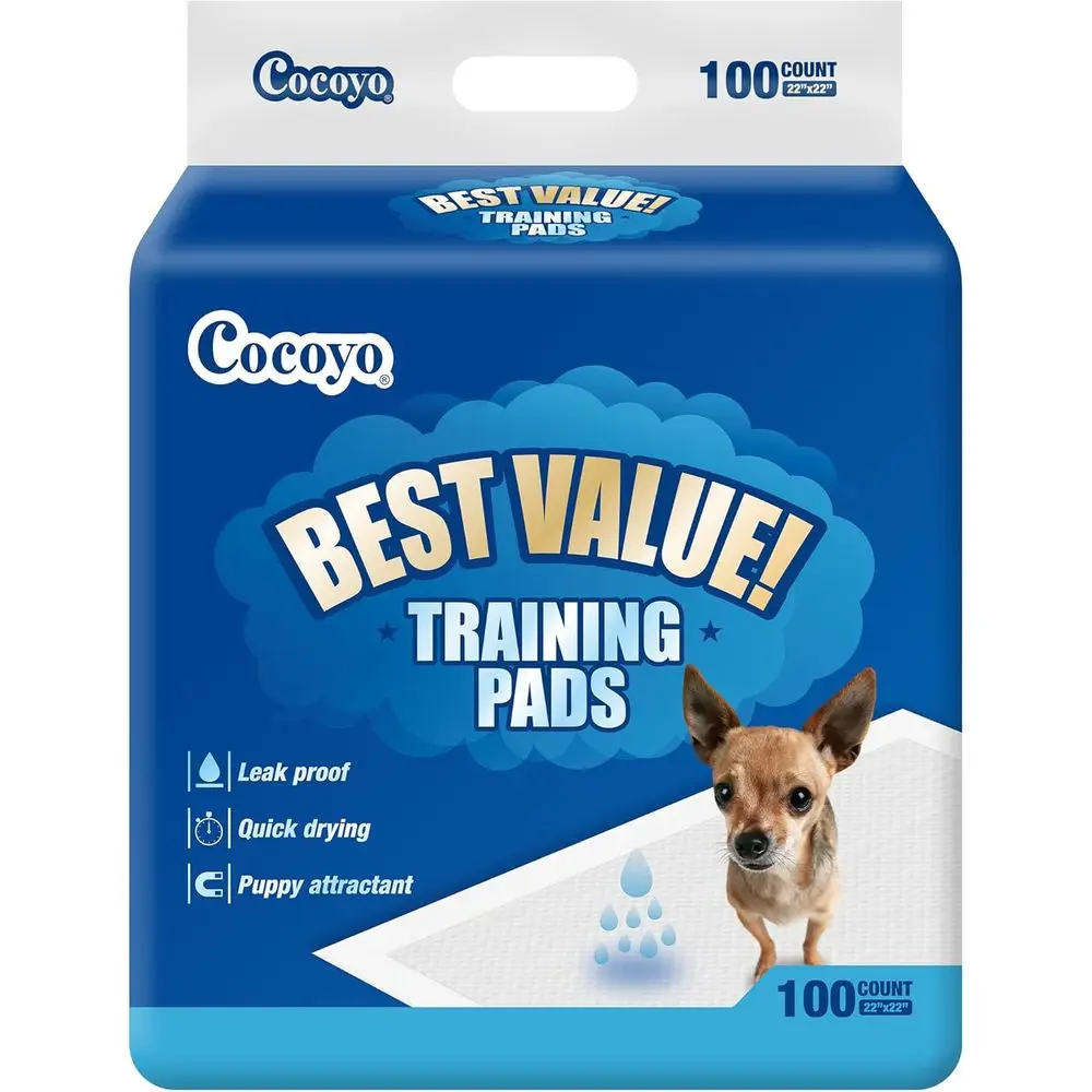 

Training Pads, 22 x 22, 100 Count, White & Blue Puppy Pads