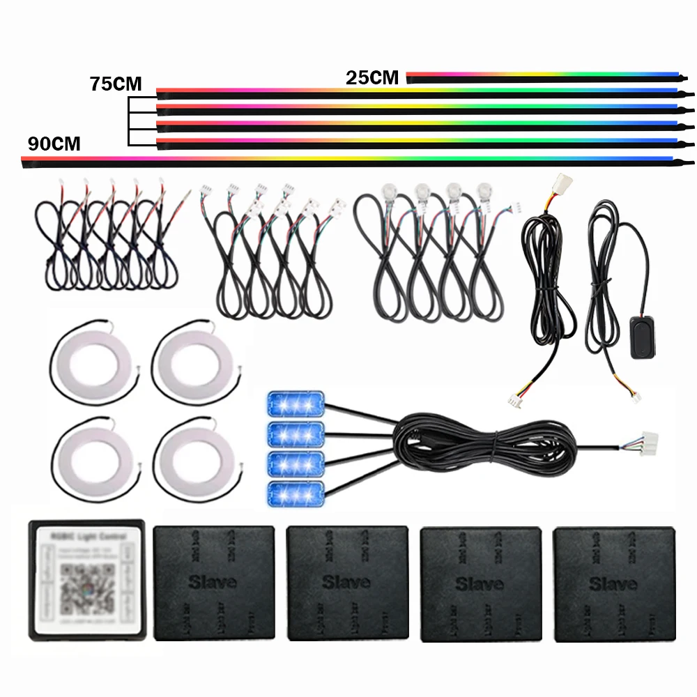 Symphony Innenraum-LED-Streifenlichter mit kabelloser App, 22-in-1 Ambientebeleuchtungs-Set, Streamer-Autonlichter, die mit Musik synchronisieren, für Autos, LKWs, SUVs, Golfwagen.