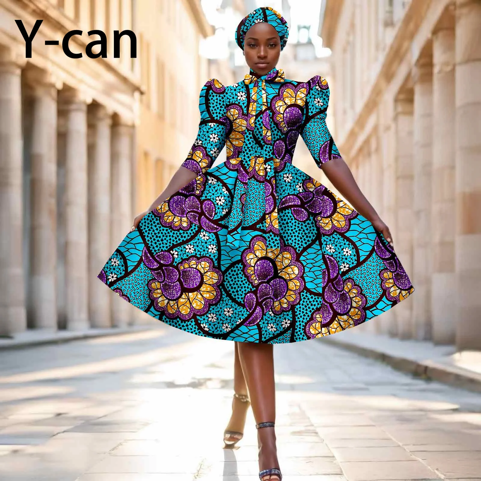 African Dresses for Women A-line Knee-length Print Skirt Match Headscarf Ankara Outfits Girl Skirt African Dress 2425154