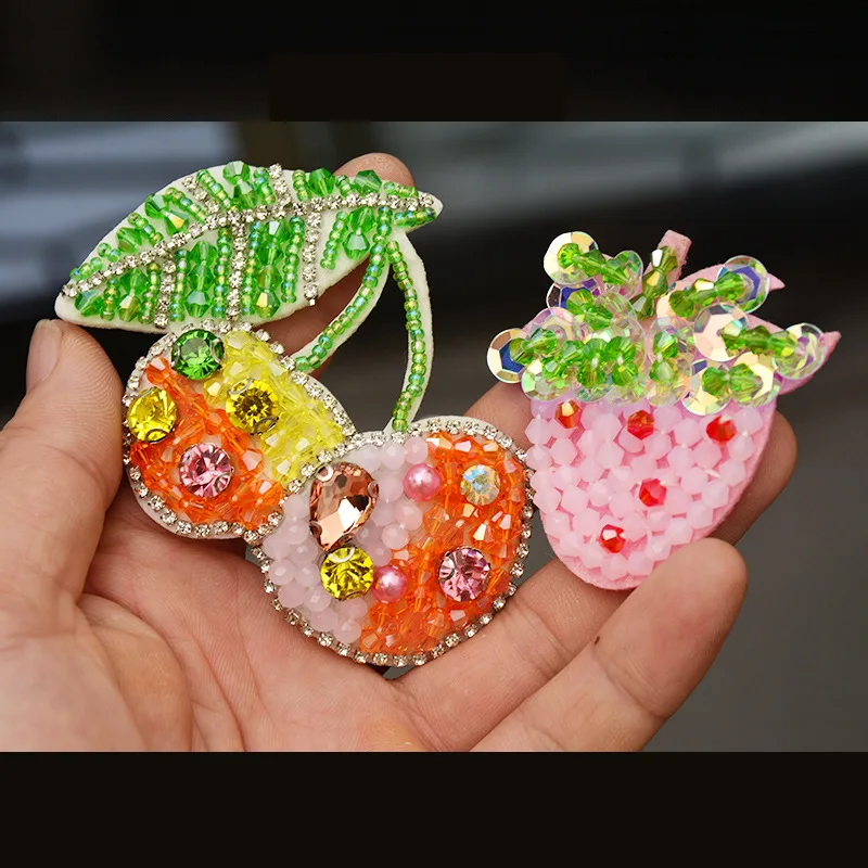 Handmade French beaded 3D cherry fruit embroidery appliqué