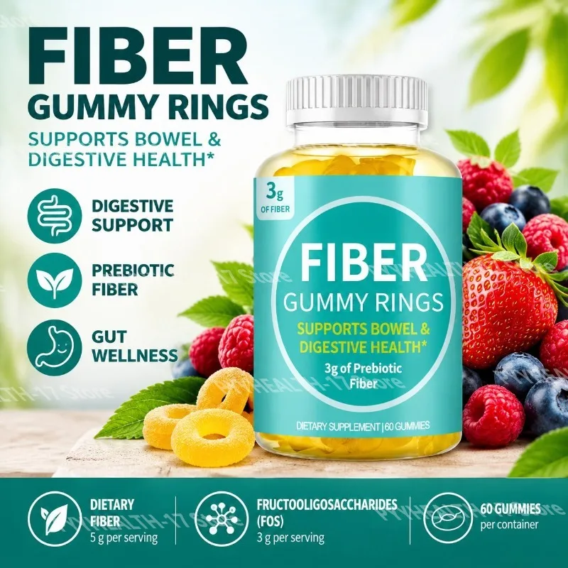 Fiber Gummy Rings Gummies Supports Digestive Health with Prebiotic Fiber and FOS 3g, Dietary Fiber 5g Per Serving 60 Gummies