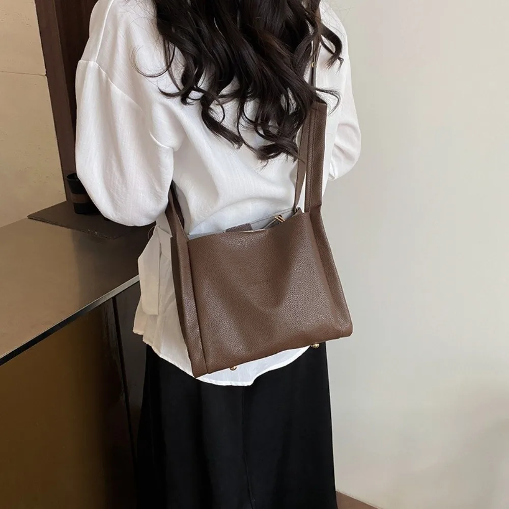 

2 шт./компл. универсальные сумки-ведра из искусственной кожи, роскошная сумка на одно плечо, однотонная с маленькой сумкой, сумка подмышками для женщин/девочек