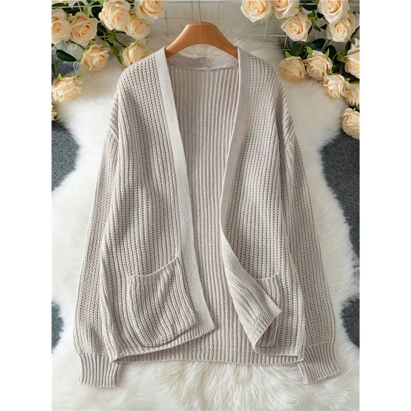 أفضل ما في 2025-سترة صوفية نسائية للخريف والشتاء موضة عادية كم طويل المتضخم سترة مشغولة من الصوف سترة