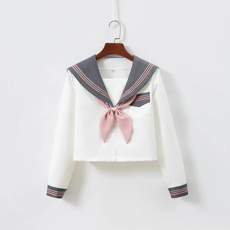 New Grey Uniform School Uniform Set Short Skirt Pleated Long Sleeve Sailor Outfit Sweet College Style Female Costume