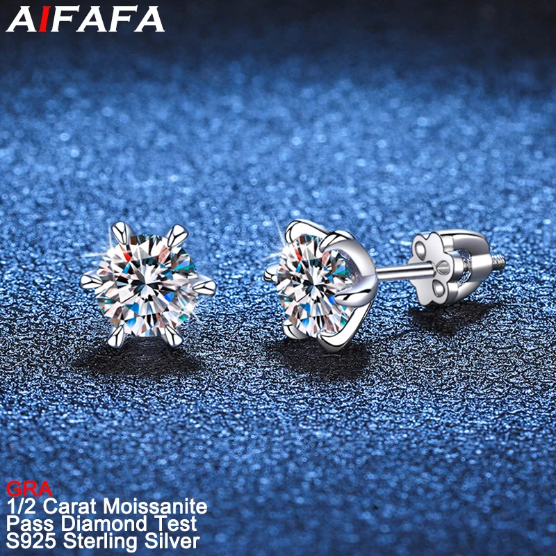 

1/2 Carat D Color Moissanite Stud Earrings for Men Women 100% 925 Sterling Silver Moissanita Lab Diamond Screw Ear Jewelry GRA