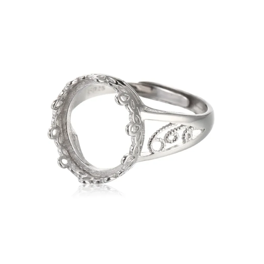 

Ring Blank for 12x14.5mm Oval Cabochons Ring Setting White Gold Plated 925 Silver Adjustable Ring Base