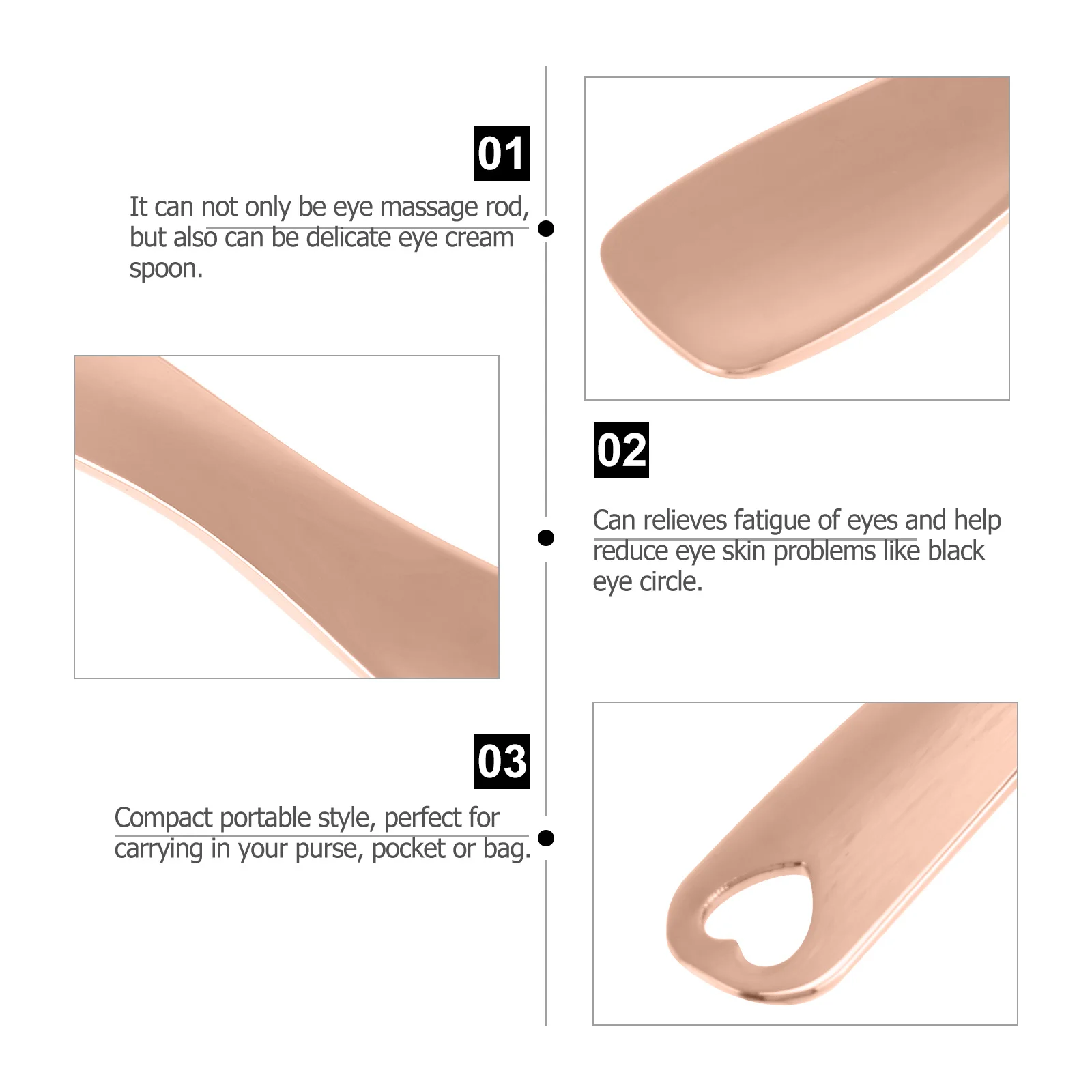 

3Pcs Eye Cream Spoon Zinc Alloy Rose Golden Durable Eye Massage Tool Relieve Fatigue Improve Circulation Skincare Applicator
