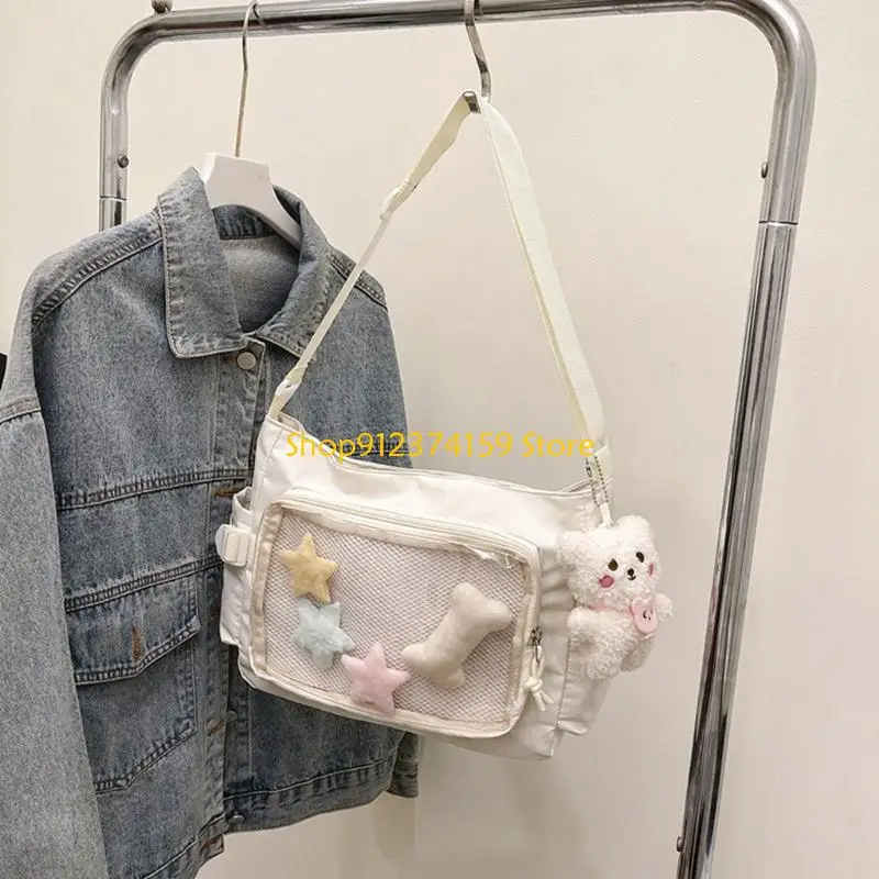 G5AE Practical Nylon Bag with Adjustable Strap Transparent Badge Showcase Handbag