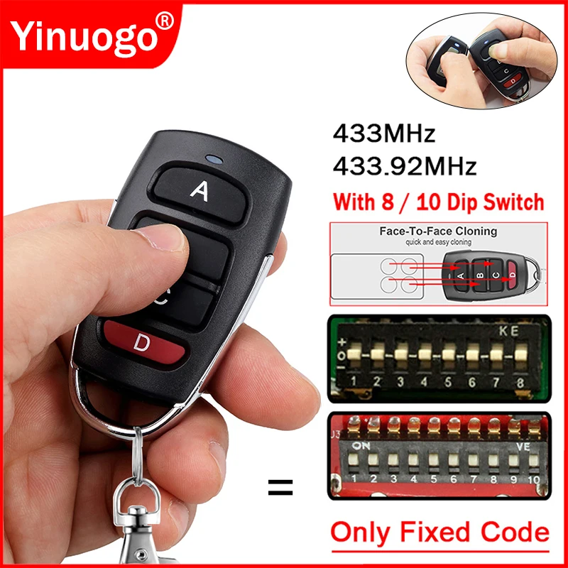 For 8 / 10 DIP Switch 433MHz Remote Control Duplicator Garage Door Opener 433.92MHz Fixed Code Clone Multi Brand Gate Controller