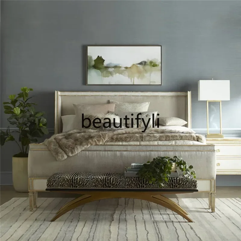 

ss C New American light luxury bedside stool neoclassical gold solid wood bedside stool fabric shoe changing low stoolC5556 C 55
