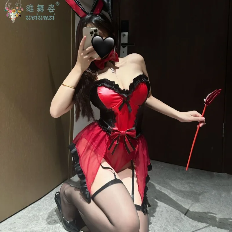 Sexy Adult Female Bunny Girl Bodysuit Cosplay Costume Devil Party Rave Sexual Club NightClub Lingerie Uniform Carnival Outfit view 3