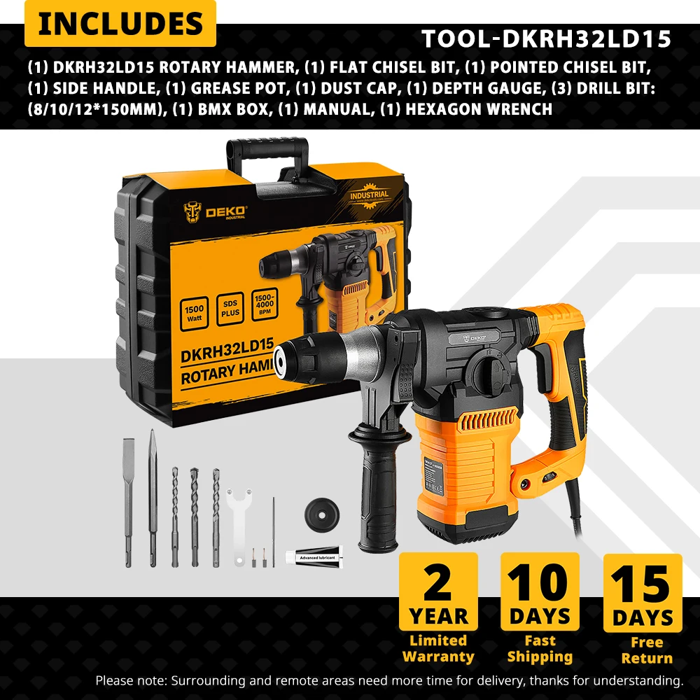 DEKO 2000W 220V Multifunctionele Boorhamer met BMC en 6 stuks Accessoires Elektrische Sloophamer Klopboormachine-DKRH32LD1