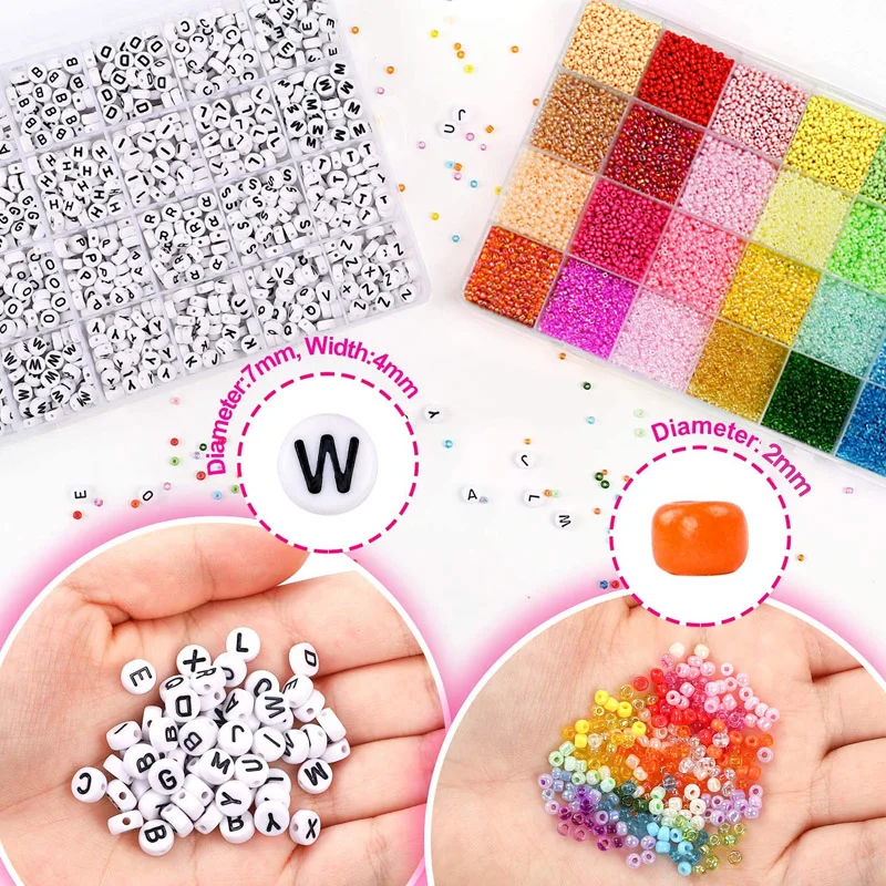 24000pcs 2mm Glass Seed Beads Alphabet Beads KitFor Jewelry Making Supplies Bracelets Necklace Making Letter Beads DIY Art Craft