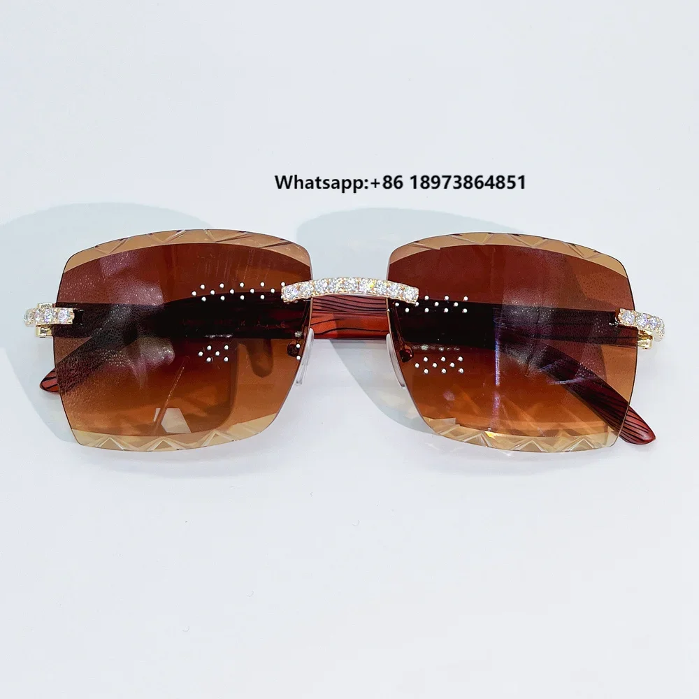 

2022 Hot Selling Bling Moissanite Sunglasses 10k Real Gold Fashion Sun Glasses Men Rimless Metal Sunglasses