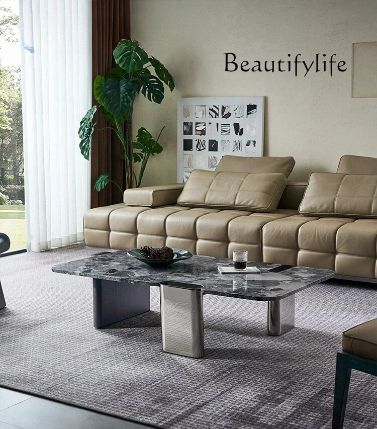 

Italian minimalist high-end brushed Italian minimalist natural marble black titanium brushed living room coffee table