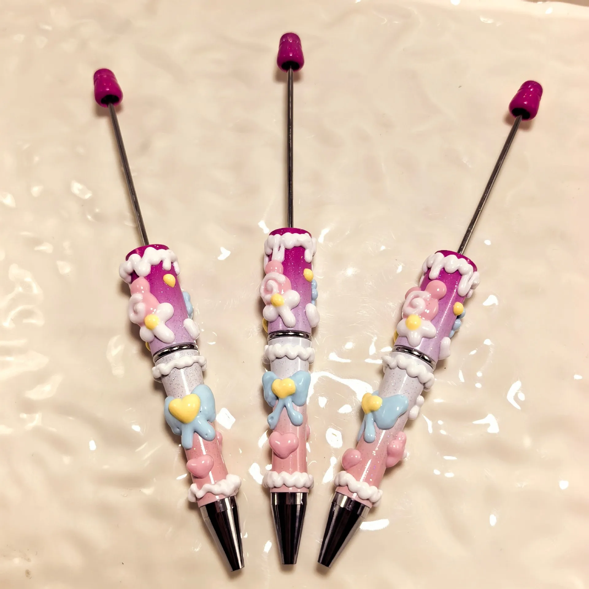 40Pcs Hot Sale Handmade DIY Cute Beaded Pen Cartoon Cute Bear Touch Screen Ballpoint Pen Office School Advertising Pens