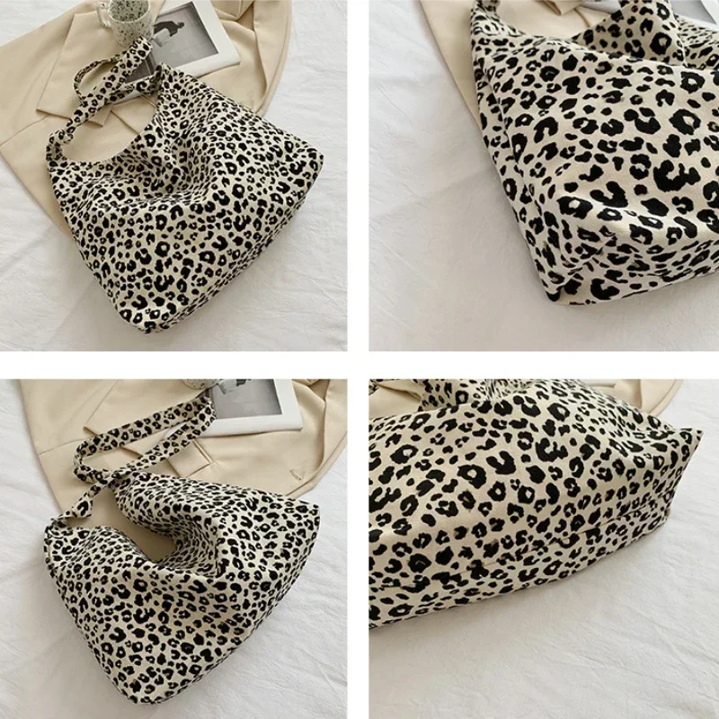 Women\'s Bag Cheap Casual Large Capacity Shoulder Bags Shopper Canvas Fashion Harajuku Zipper Leopard Print Ulzzang Handbags