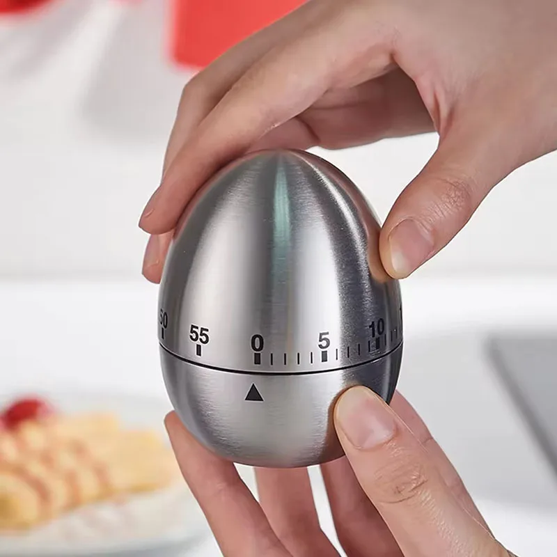 Stainless Steel Egg/Apple Shaped Manual Mechanical Kitchen Timer (battery Free) Countdown Cooking Tool with Loud Sound Reminder