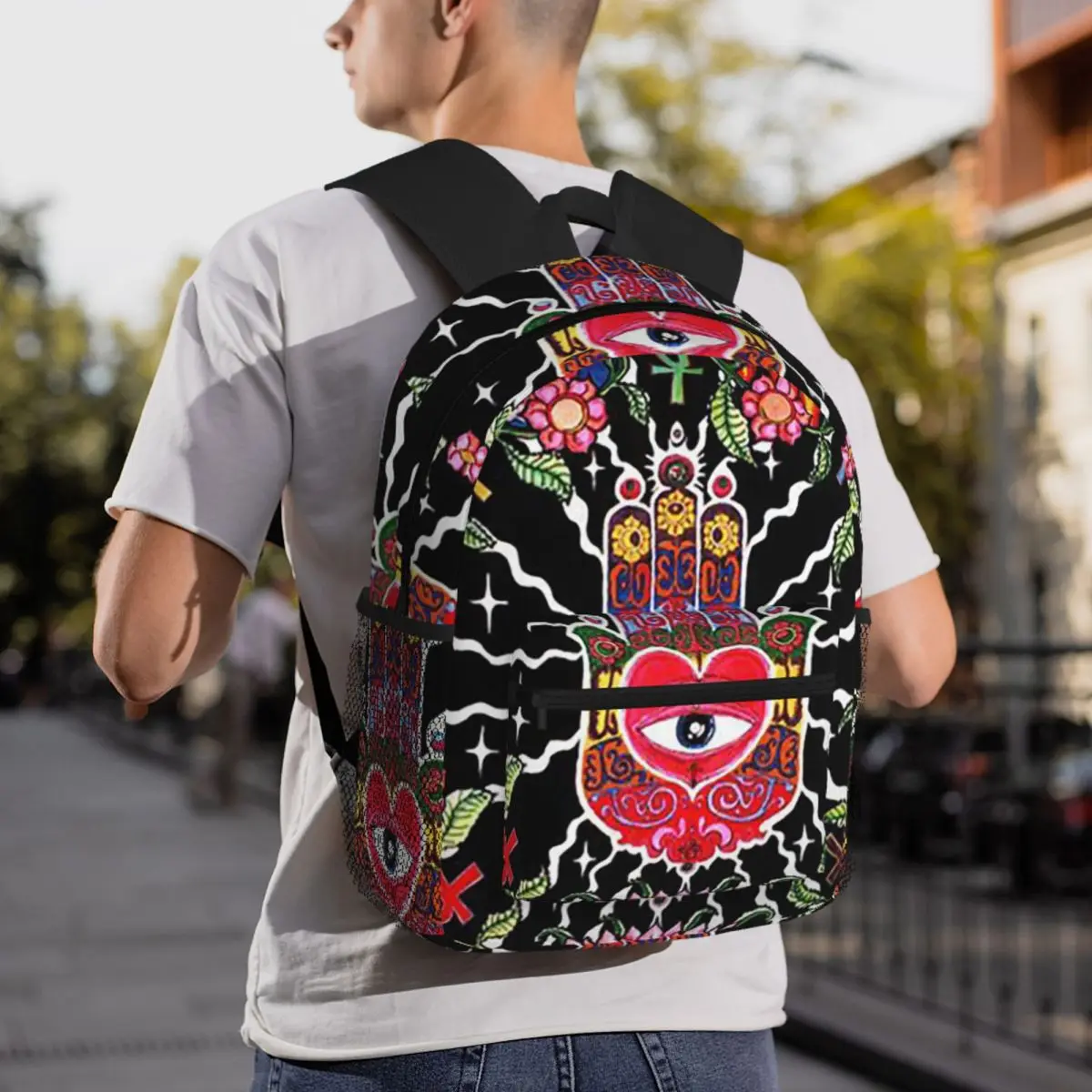 Mandala Flower Hamasa Hand Of Fatima Backpack Student BookBag Children School Bag Computer Shoulder Bags for Men Women