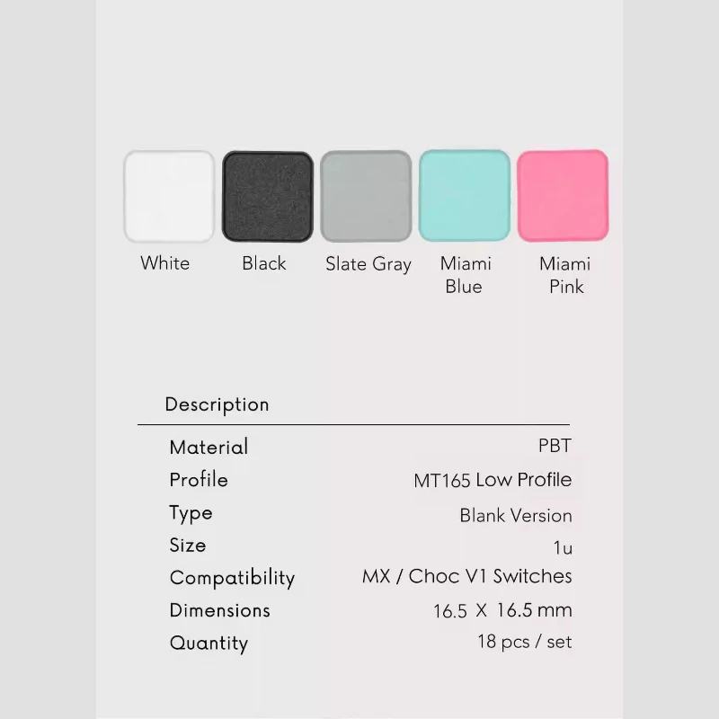 Taihao 1U18key MX/CHOC Low Profile Keycap for Thin Mechanical Keyboard Split Keyboard NO Character/dot PBT Keycaps view 3