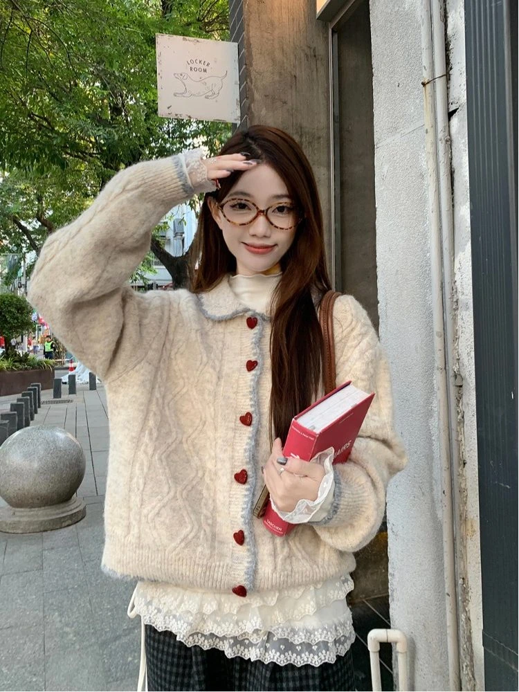 

Korean Style College Wind Apricot Knitted Cardigan Sweater Women's Early Spring 2026 New Super Beautiful And Popular Top