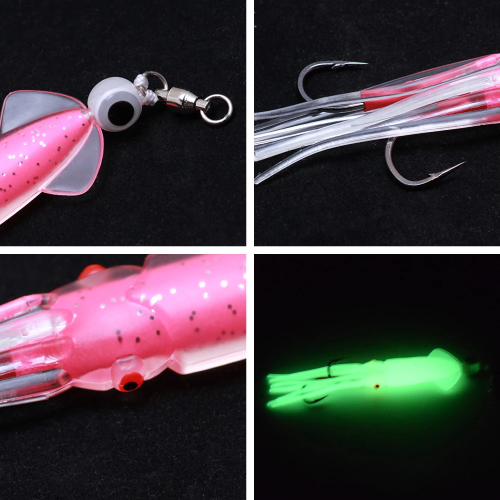 1 piece of deep-sea luminous fishing bait with a fishing boat, squid head squid bait, fake bait, soft bait