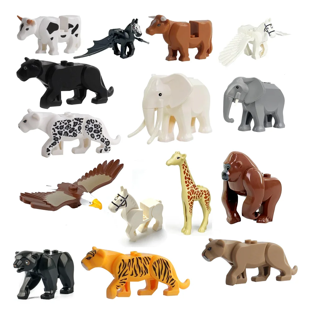 The Zoo African Animal Mini Action Figures Elephants Eagle Camel Elk Giraffe Gorilla Horse Tiger Building Blocks Brick Toys Gift