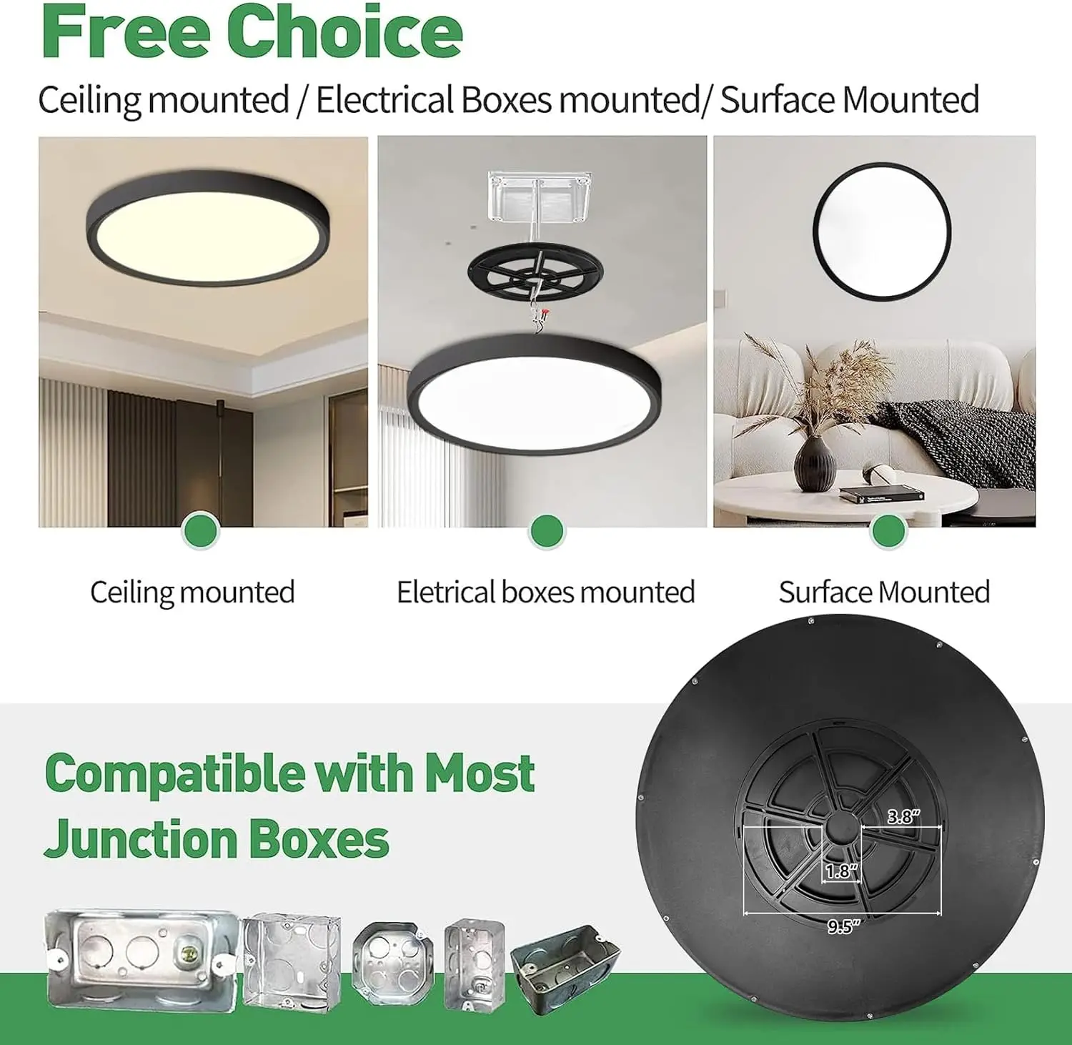 20 Inch Large Led Flush Mount Ceiling Light, 40W, 4350Lm, 3000K/4000K/6000K Cct Selectable,Black Round Flat Panel Light Low