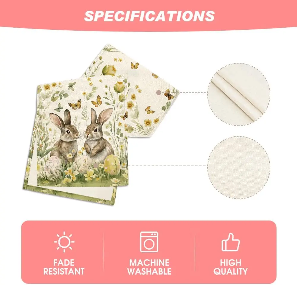 Easter Bunny Eggs Butterfly Floral Linen Table Runner Holiday Party Decor Spring Kitchen Dining Table Runner Easter Decorations