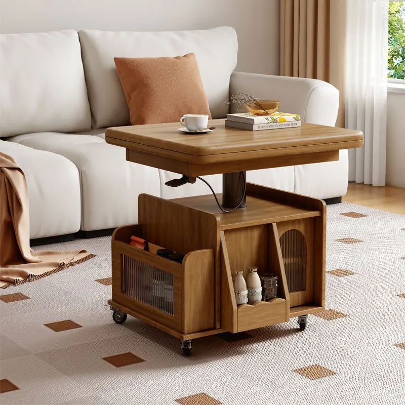 Mesa de centro de elevação de madeira maciça carrinho móvel mesa de chá dobrável jantar dupla finalidade chá multifuncional sala de estar