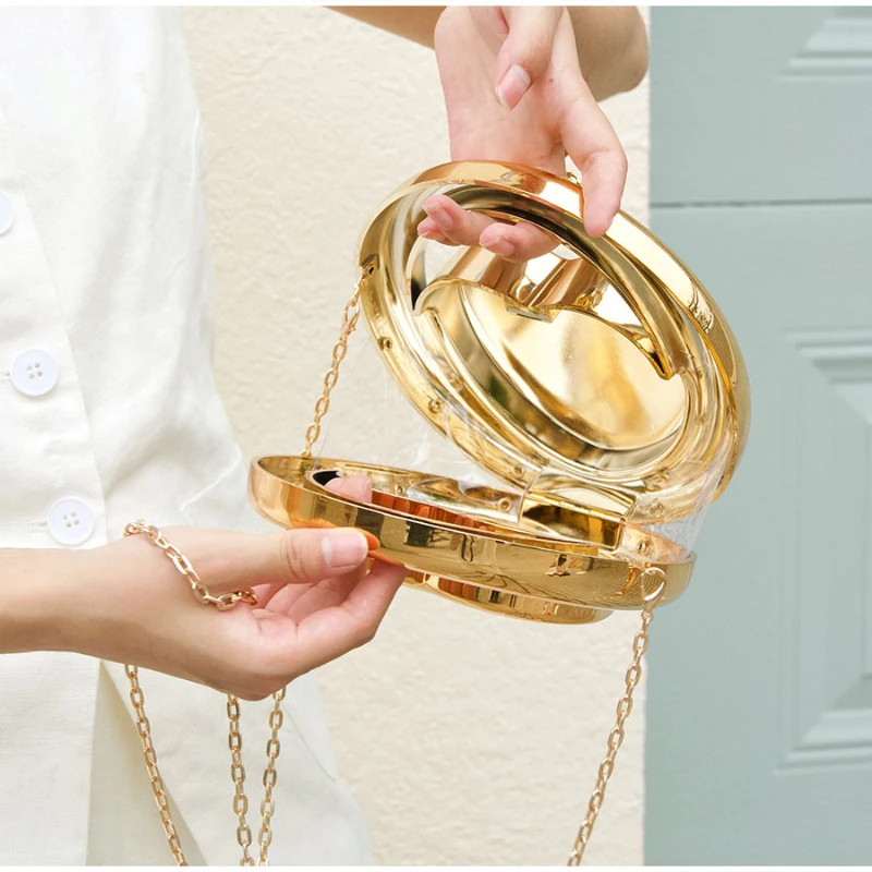 Handtasche mit herzförmigem Ringgriff und Spiegelfinish, elegante Abendtasche für Damen, Umhängetasche mit Kette für Hochzeiten und Bankette – Detail 4
