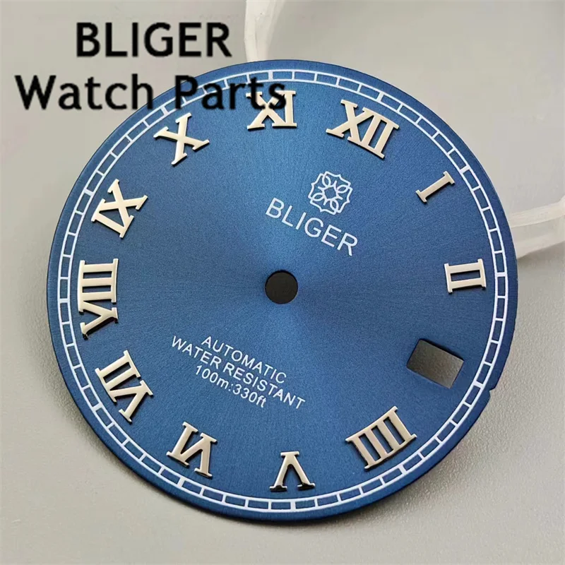 BLIGER arloji 29mm NH35, Dial jam tangan mutiara putih Sunburst merah muda biru coklat dengan indeks Roma cocok gerakan NH35 3 o jam tanggal jendela