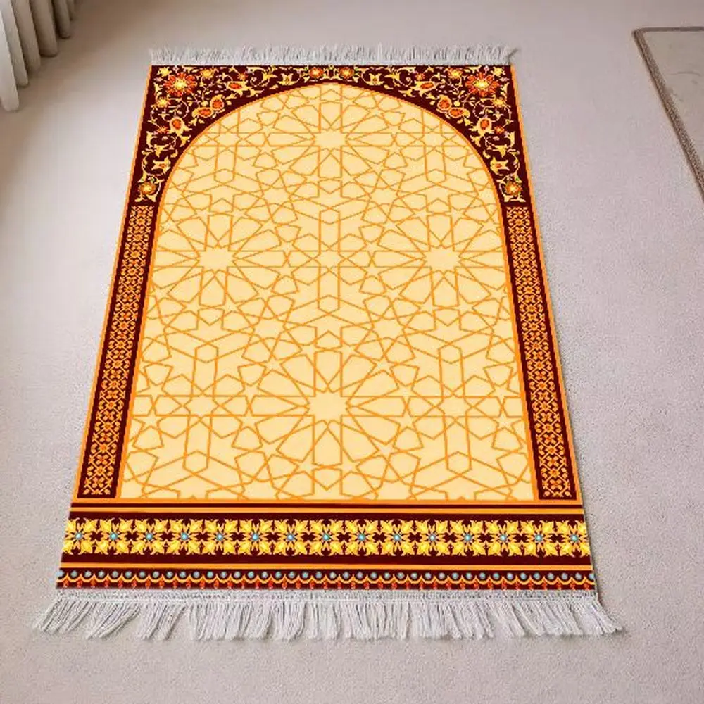 VIKAMA Ramadan Kareem Mat Luxury Gold Arch Prayer Rug for Daily Prayers