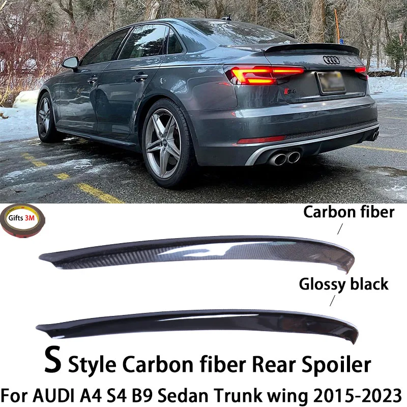 

For AUDI A4/S4 B9 B9.5 Sedan S Style Carbon fiber Rear Spoiler Trunk wing 2016-2023 Carbon fiber Bright black