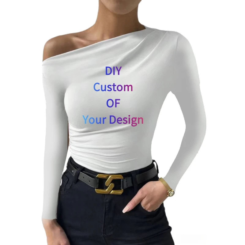 DIY Customized The Logo Picture Women Fall Fashion Off The Shoulder Long Sleeve Shirts Crop Tops Slim Fit Blouses Clothing