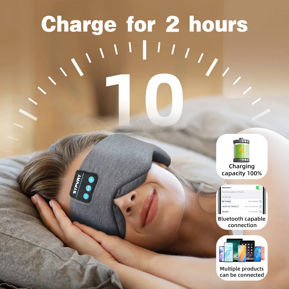 Bluetooth Sleep Mask Cotton Eye Shade Cover Wireless Headset with HD Speaker Adjustable Washable Blindfold for Women Men