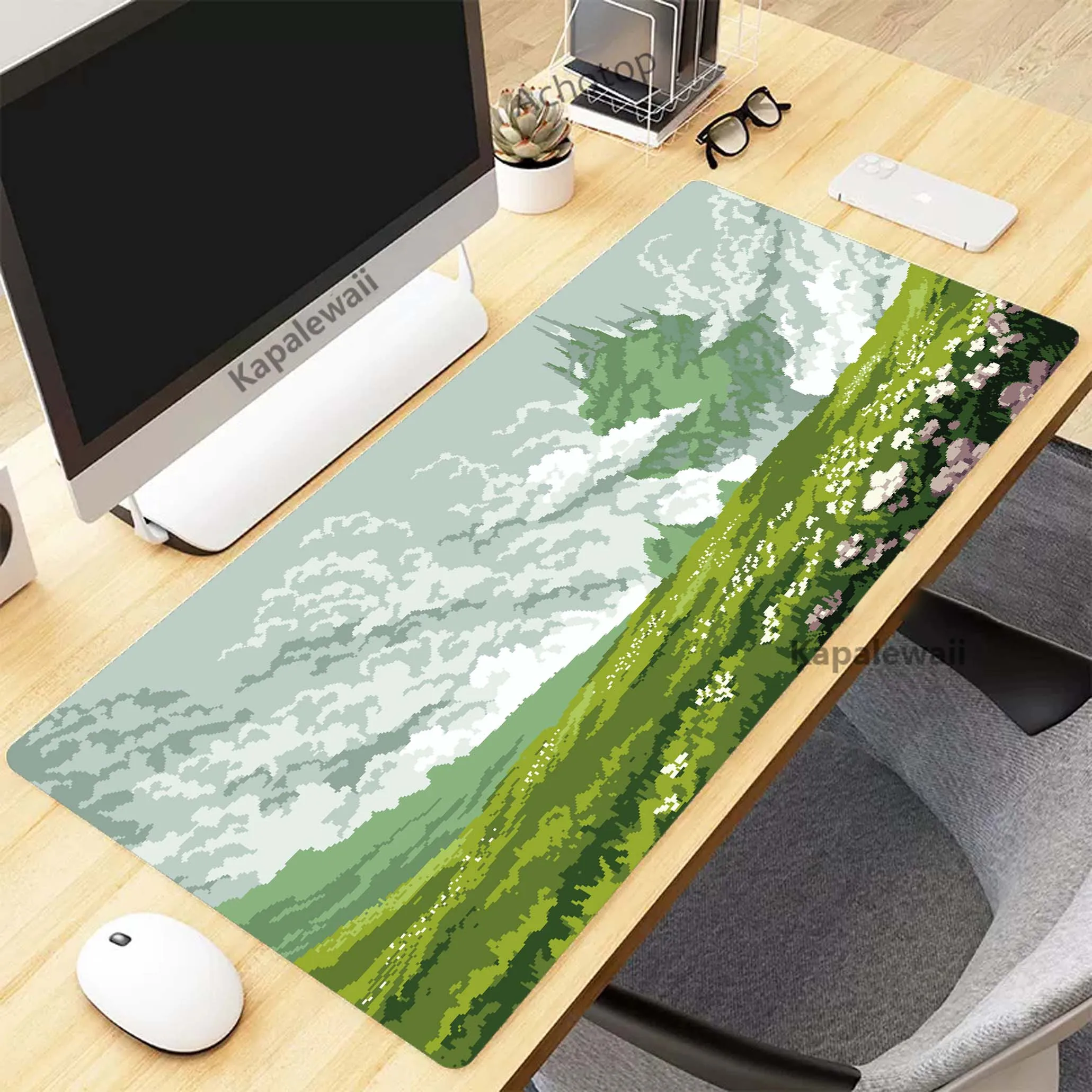 

Pixel Art Green Plants Kawaii Mouse Pad Gaming Mousemat Large Desk Mat Pc Gamer Accessoires Mousepad Speed Keyboard Pads XXL