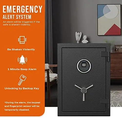 Deluxe Biometric Fireproof Safe Box,Digital Fingerprint Fireproof Waterproof Safe with Touch Screen,Removable Shelf and 3 Spok