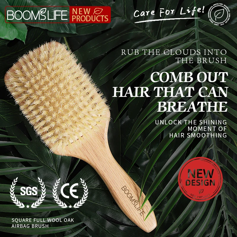 

BOOMSLIFE Boar Bristle Hair Brush Square Paddle Scalp Massage Hairbrush USA Oak Wood Comb for Hair Women Barber Beauty Hair Care