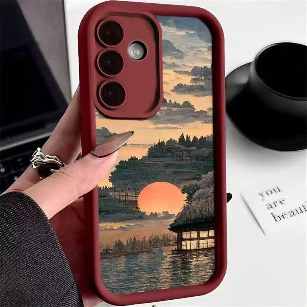 For Samsung Galaxy A73 A72 A71 A56 A55 A54 A53 A52 A51 A50 S 4G 5G Sunset Landscape Painting Silicone Phone Case Protect Cover view 5
