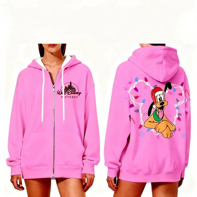 المرأة المتضخم زمم هوديي الملابس الشتوية ديزني بلوتو عيد الميلاد موضة الشارع الشهير Y2K جديد هوديي الخريف/الشتاء عادية