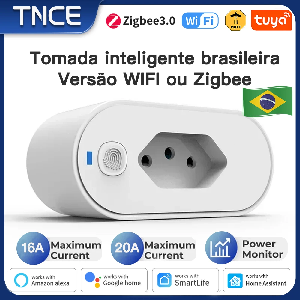 

Бразильская вилка TNCE Tuya 16/20A wifi, розетка zigbee3.0 монитор питания, тип N выходной адаптер, приложение Smart life, голосовой Google Home Alexa