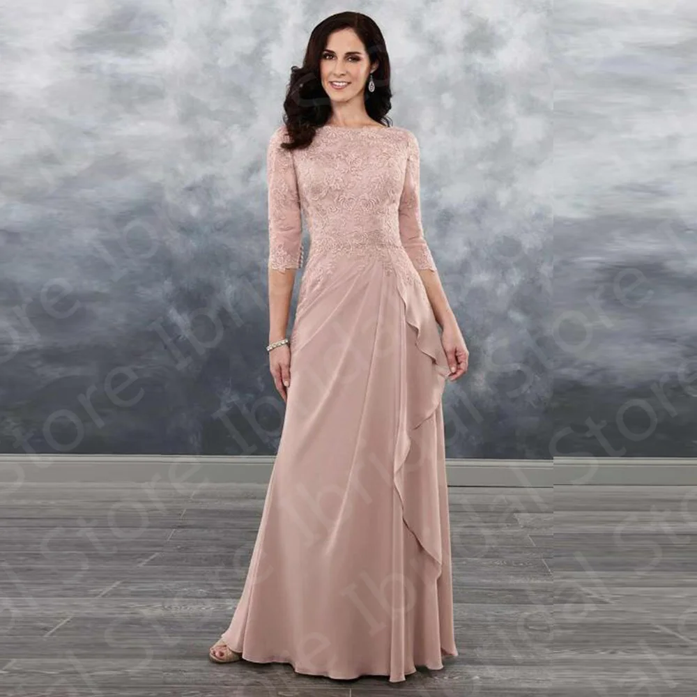 Charmoso empoeirado rosa mãe da noiva vestidos de renda 2024 vestidos de festa de casamento 3/4 mangas bateau decote vestidos de mãe à venda