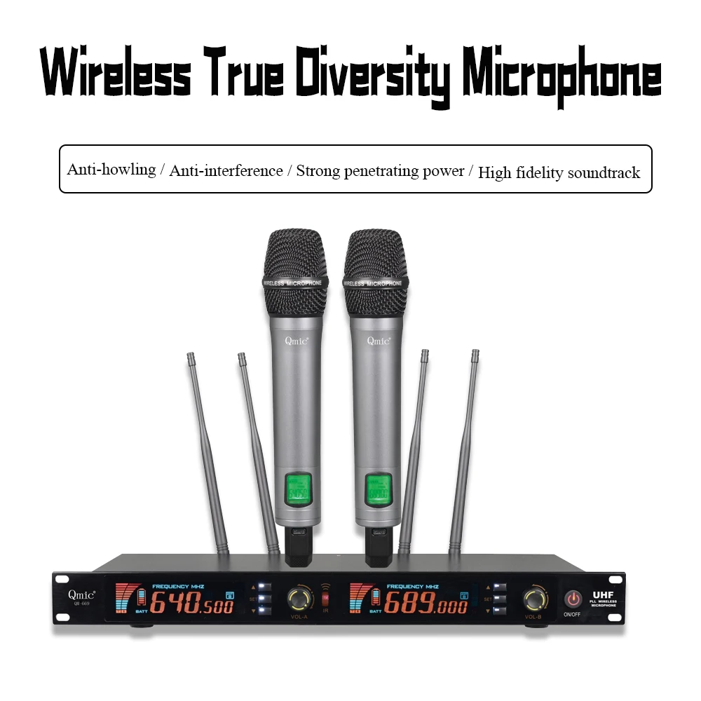 MQ669 True Diversity Wireless Microphone System Professional UHF Frequency Adjustable Handheld Wireless Mic For Singer Stage