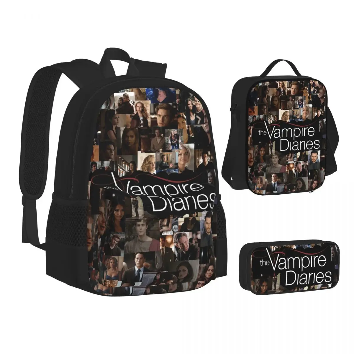 

The Vampire Diaries Damon Salvatore Backpacks Students Bookbag School Bags Children Rucksack Lunch Bag Pen Bag Three-Piece Set