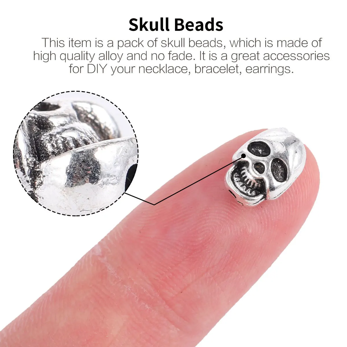 

50pcs Skull Bead Accessories Alloy Tibetan Silver Beads For Diy Jewelry Making Craft Halloween Necklace Bracelet Keychain