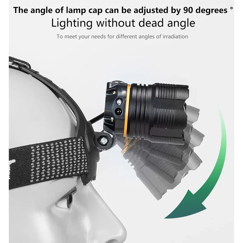 XHP90 الاستشعار العلوي عالية الطاقة LED كشافات مصباح يدوي قابل لإعادة الشحن المدمج في 18650 بطارية الصيد التخييم رئيس مصباح #6