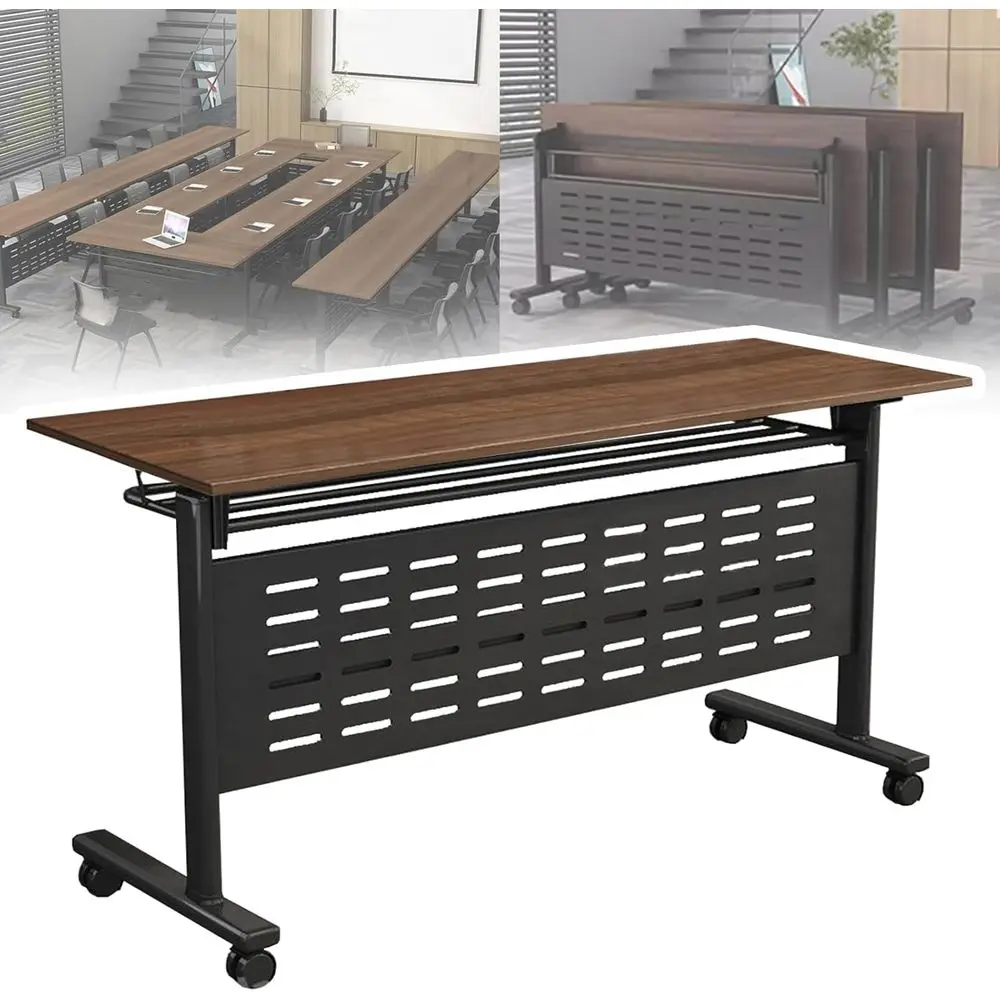 

Portable Folding Conference Table with Lip Edge, Sturdy Metal Legs and Wheels for Office Meetings, Trainings, and Conference Are