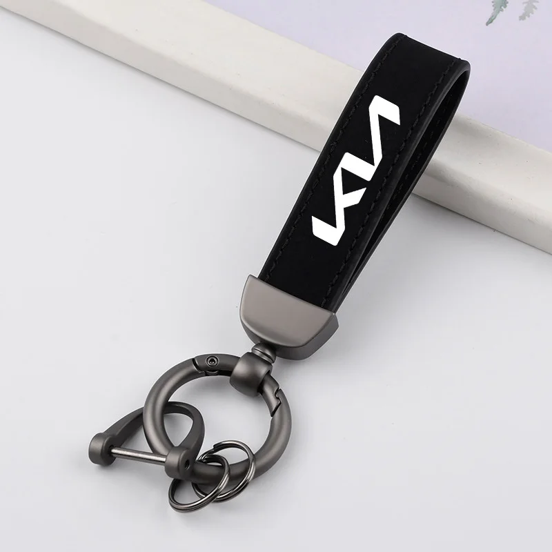 High Quality Suede Leather Car Keychain Key Logo Rings For Kia STINGER Seltos K5 RIO Sorento Ceed Forte STINGER Accessories